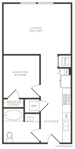 Alexan Memorial One Bedroom Efficiency Floor Plan E1
