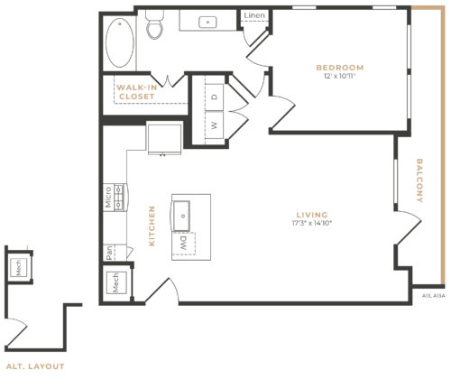 Alexan Memorial One Bedroom Floor Plan A11