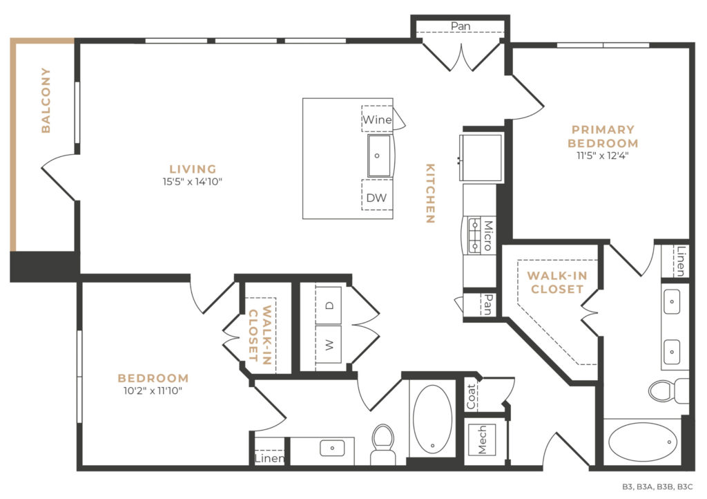 B4 Two-Bedroom Luxury Apartment Floor Plan