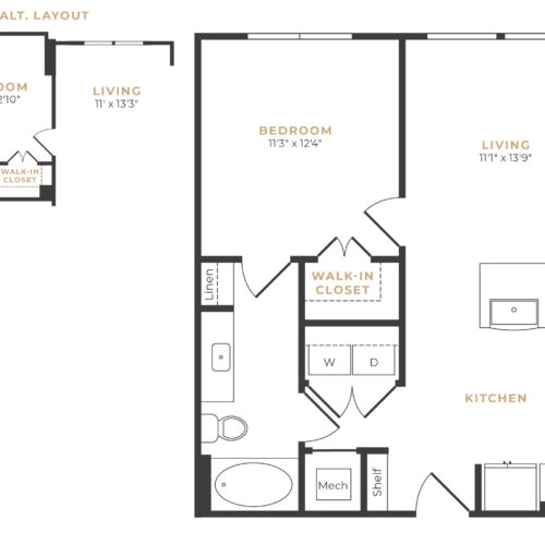 A5 One-Bed/One-Bath Luxury Floor Plan - Personal Comfort in a One-Bedroom